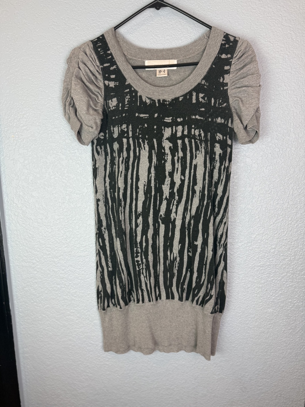 Mac & Jac Sweater Womens Small Gray Black Short Sleeve Knit Tunic Pullover Dress